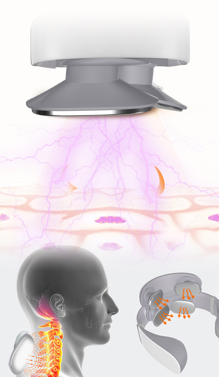 Masseur cervical sans fil en utilisation pour soulager tension et douleur au cou