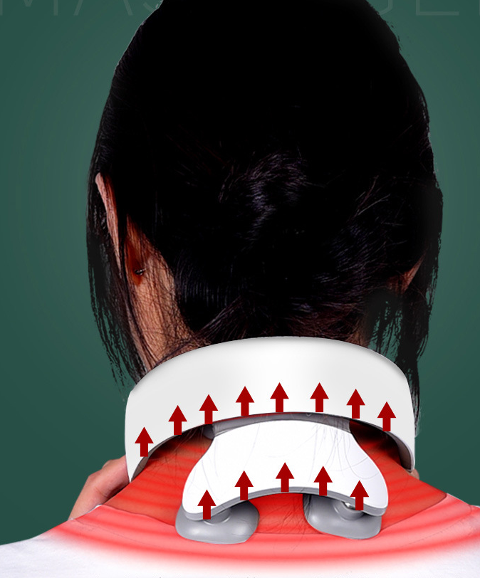 Masseur 4D shiatsu sans fil montrant fonctions intensité et chaleur apaisante