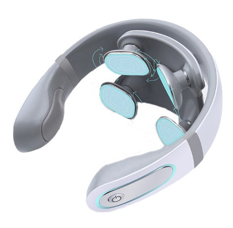 Masseur cou sans fil illustré avec design ergonomique pour confort cervical