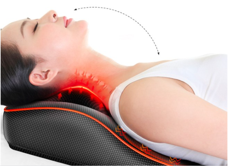 Vue latérale du coussin de massage ergonomique pour dos, cou et lombaires
