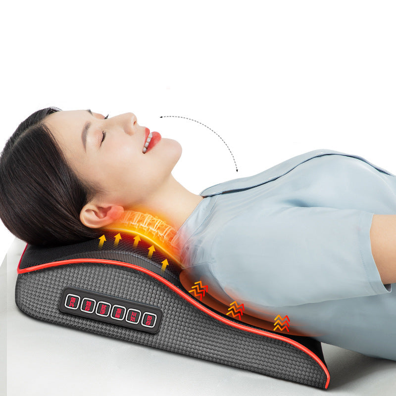 Coussin de massage chauffant illustré pour détente des lombaires et du dos