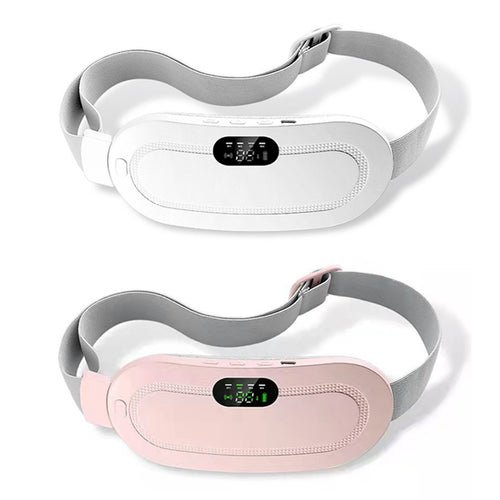 Ceinture menstruelle chauffante rose et blanc avec sangle ajustable et chaleur apaisante