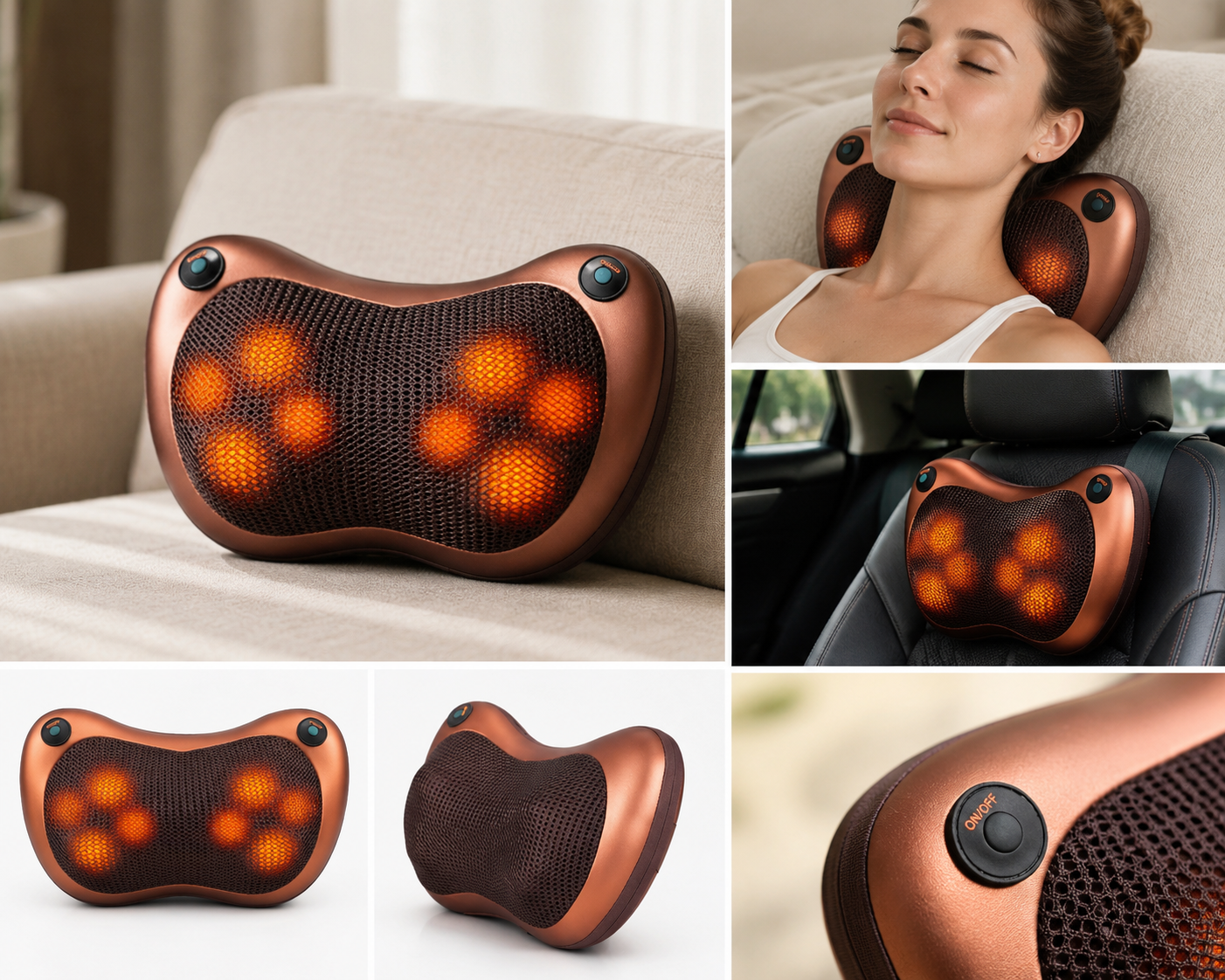 Coussin de massage chauffant – Confort cervical & lombaire au quotidien
