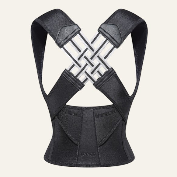 Ceinture lombaire noire Reprogrammer Boutique en nylon et spandex, avec soutien postural et bretelles croisées