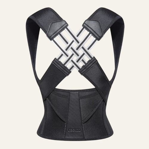 Ceinture lombaire noire Reprogrammer Boutique en nylon et spandex, avec soutien postural et bretelles croisées