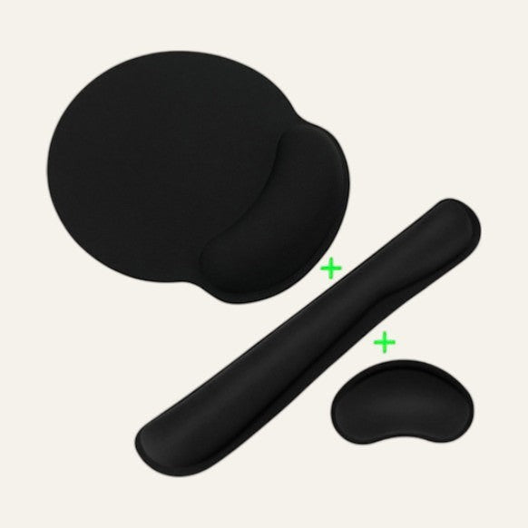 Repose-poignet ergonomique Reprogrammer Boutique em espuma de memória preta para conforto prolongado no pulso.