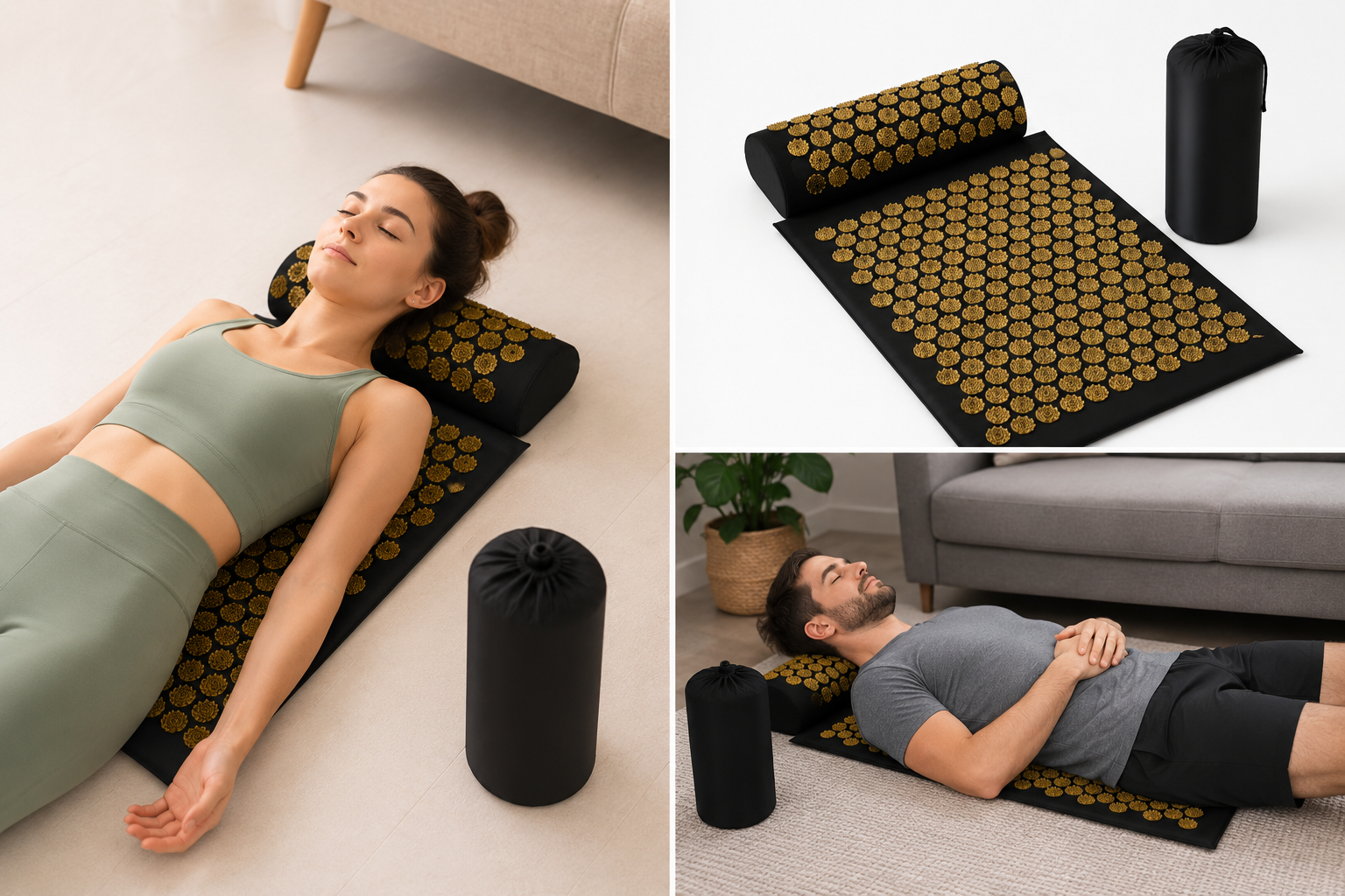 Tapis d'acupression avec oreiller – Stimulation par pression & détente corporelle